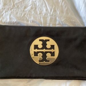 Black leather clutch. Tory Burch